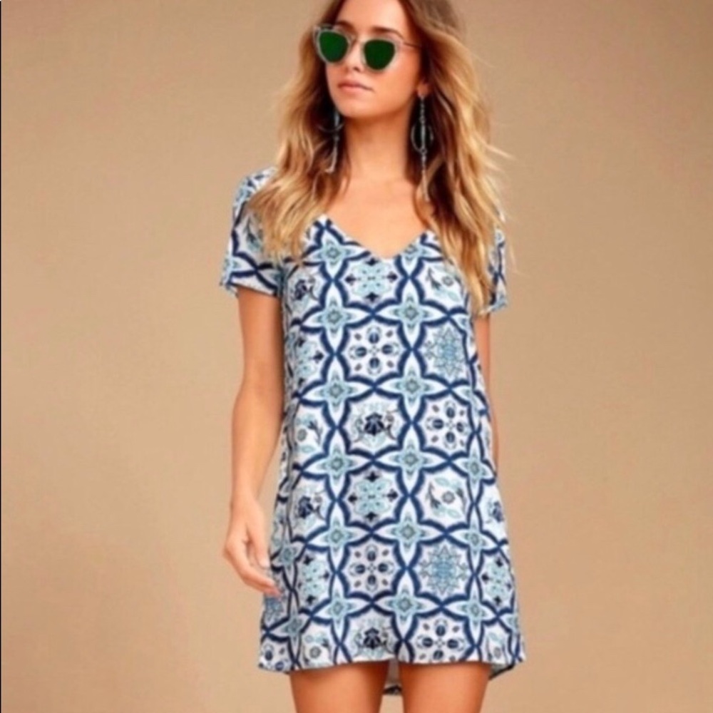 NWT Lulus Mood Mosaic Boho Print Shift Dress L ♥️